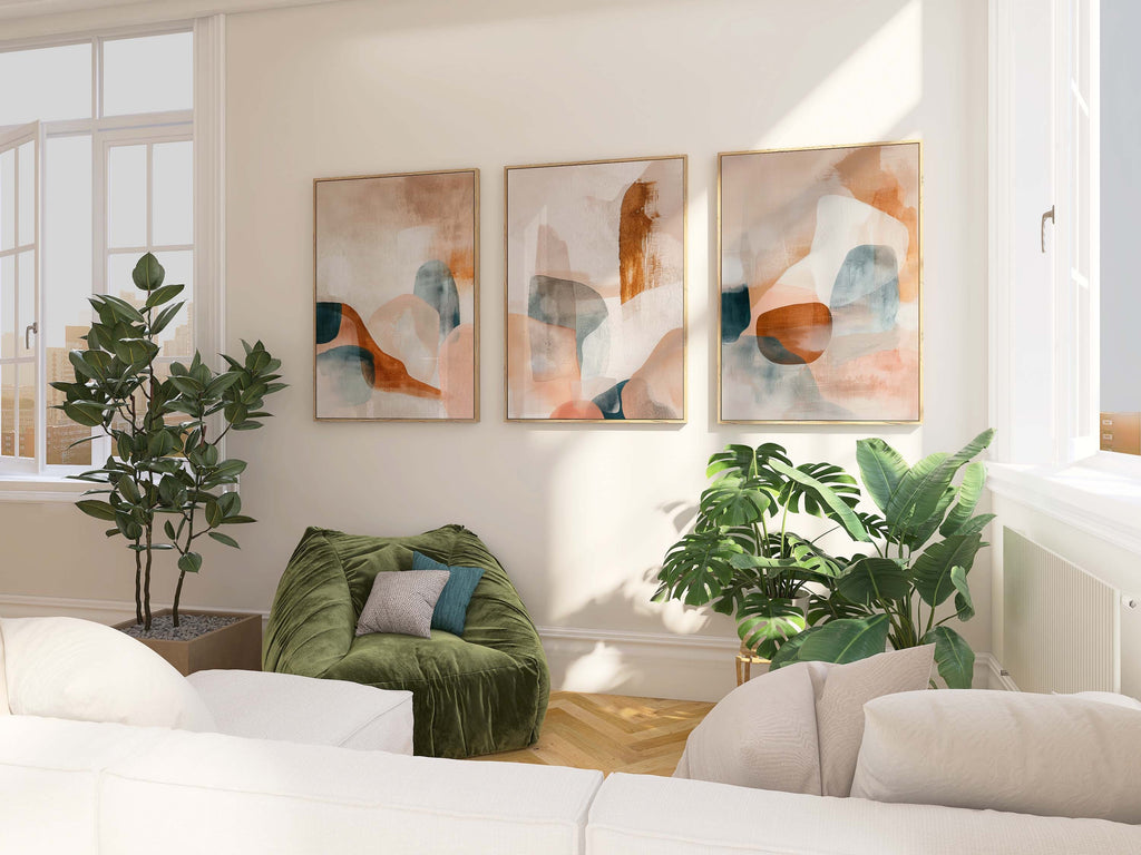 Abstract Triptych Art Print: Neutral Earthy Tones, Living Room Wall Decor
