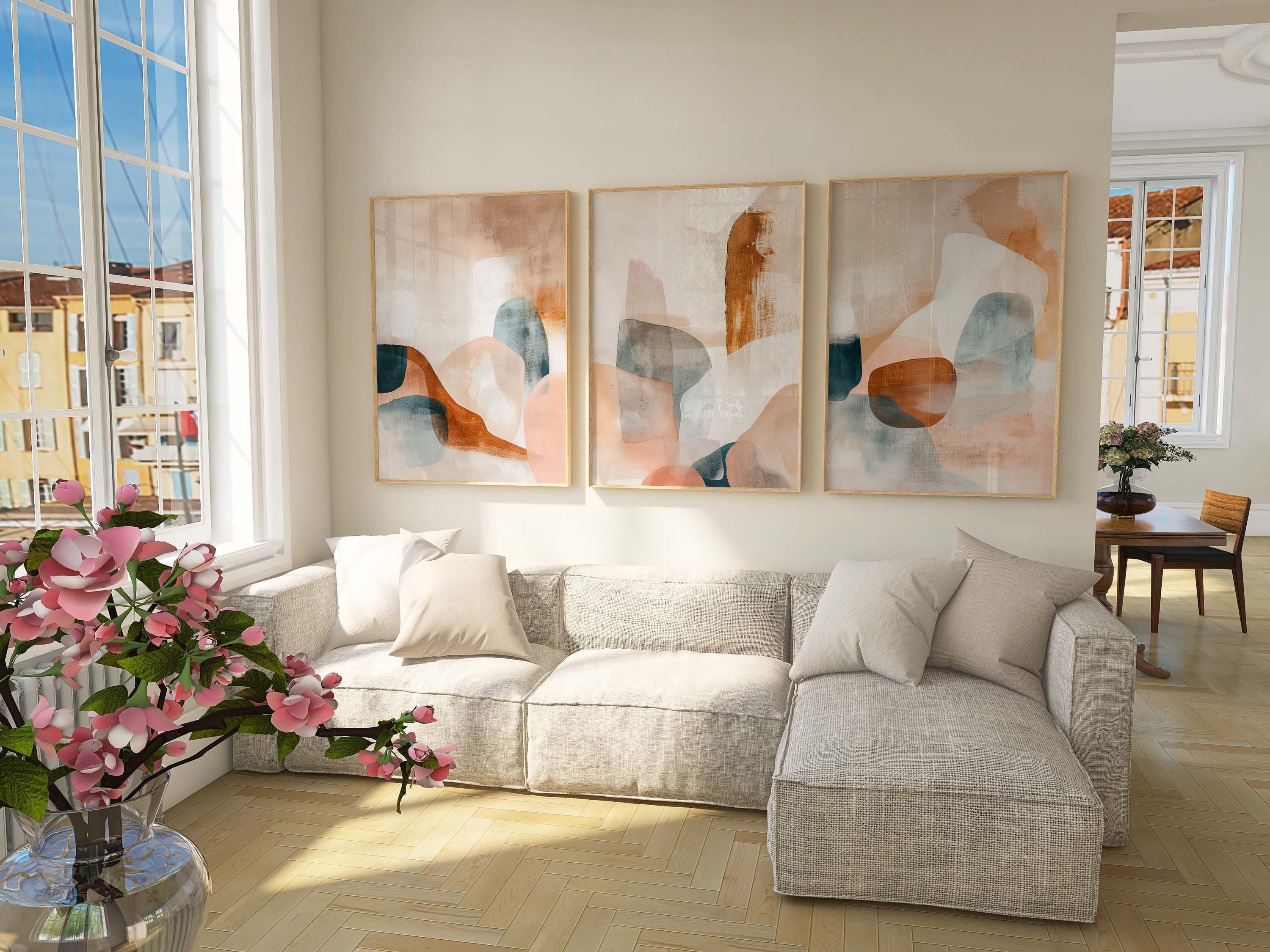 Abstract Triptych Art Print: Neutral Earthy Tones, Living Room Wall Decor