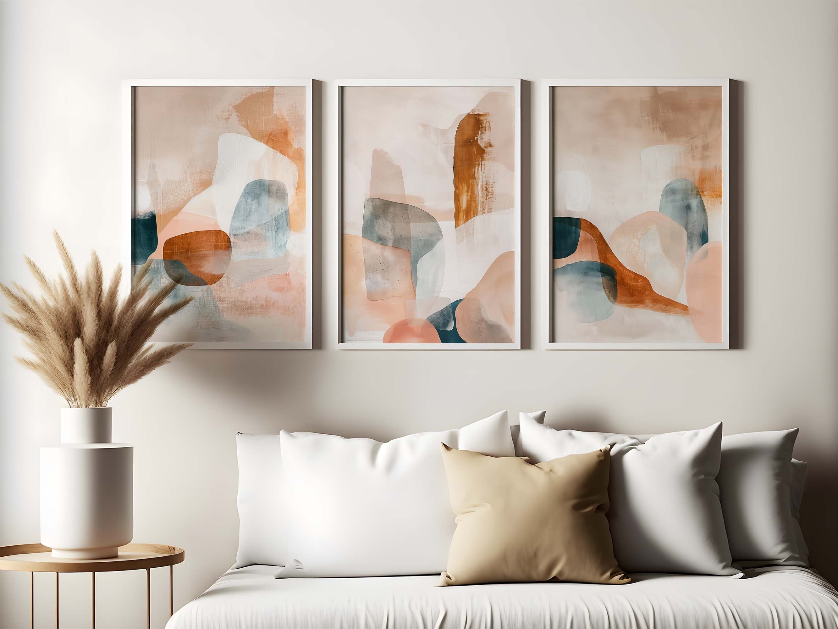 Abstract Triptych Art Print: Neutral Earthy Tones, Living Room Wall Decor