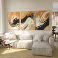 Abstract Swirl Art Prints: Black & Burnt Orange Triptych