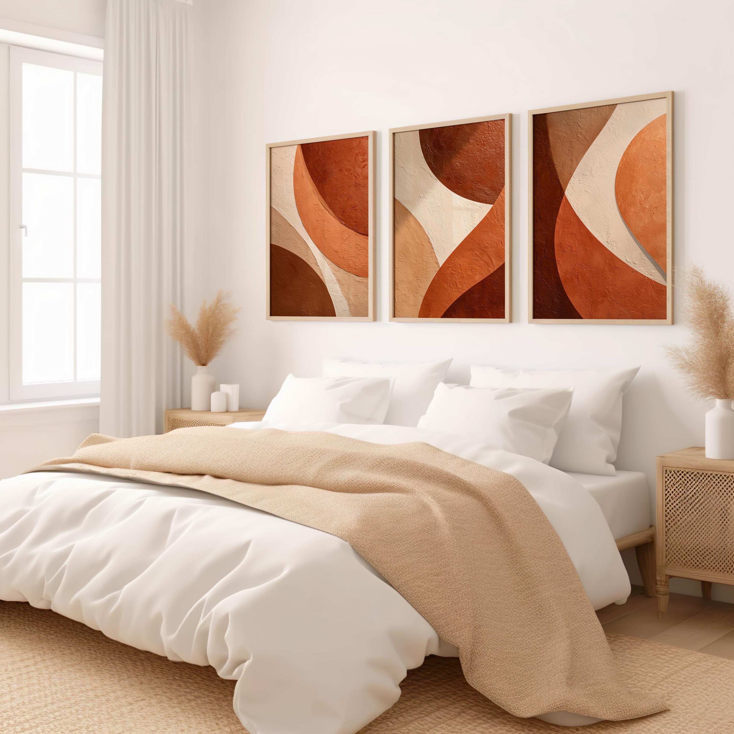 Abstract Terracotta Art Prints Set of 3 Warm Geometric Wall Art