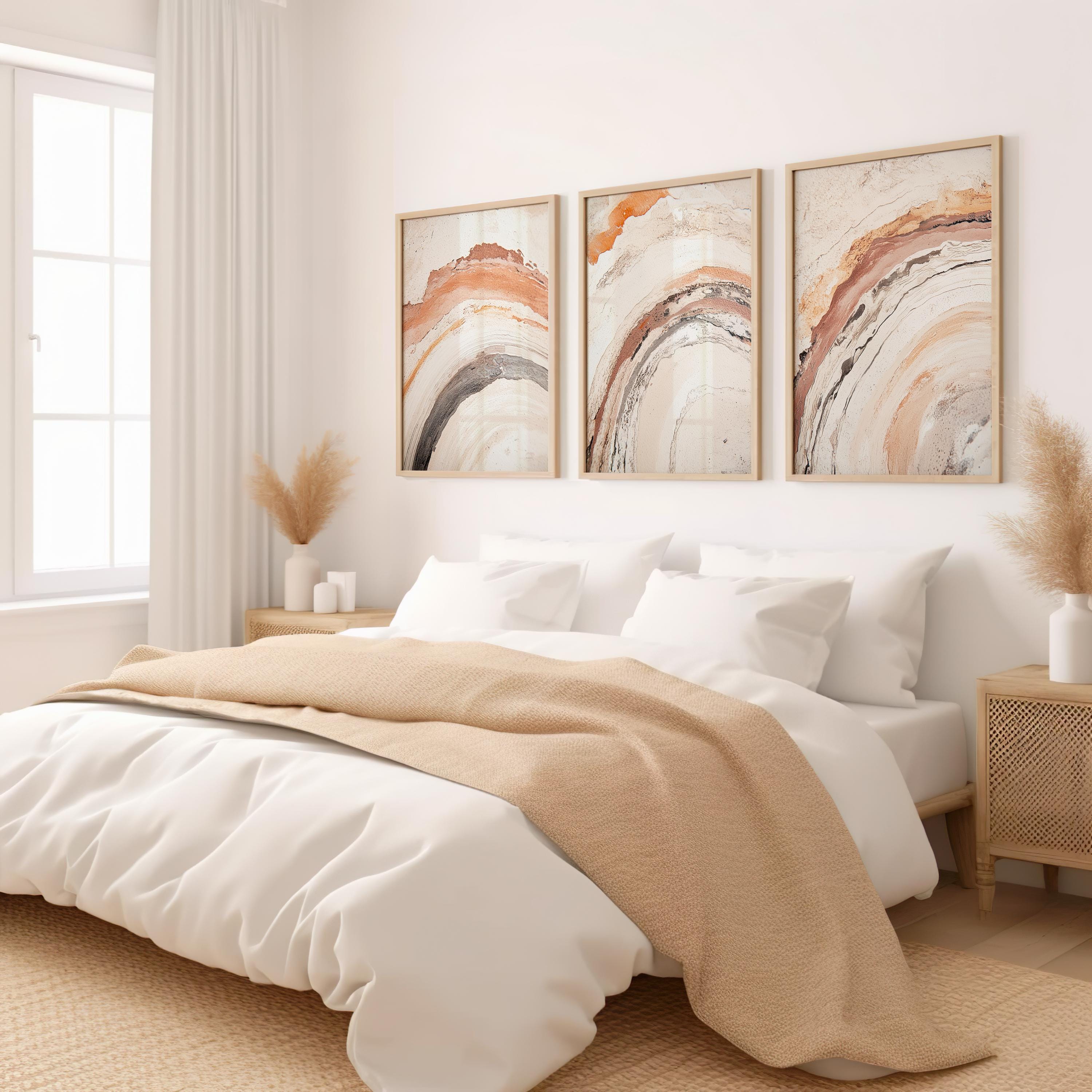 Abstract Terracotta Beige Triptych: Textured Earth Tone Prints