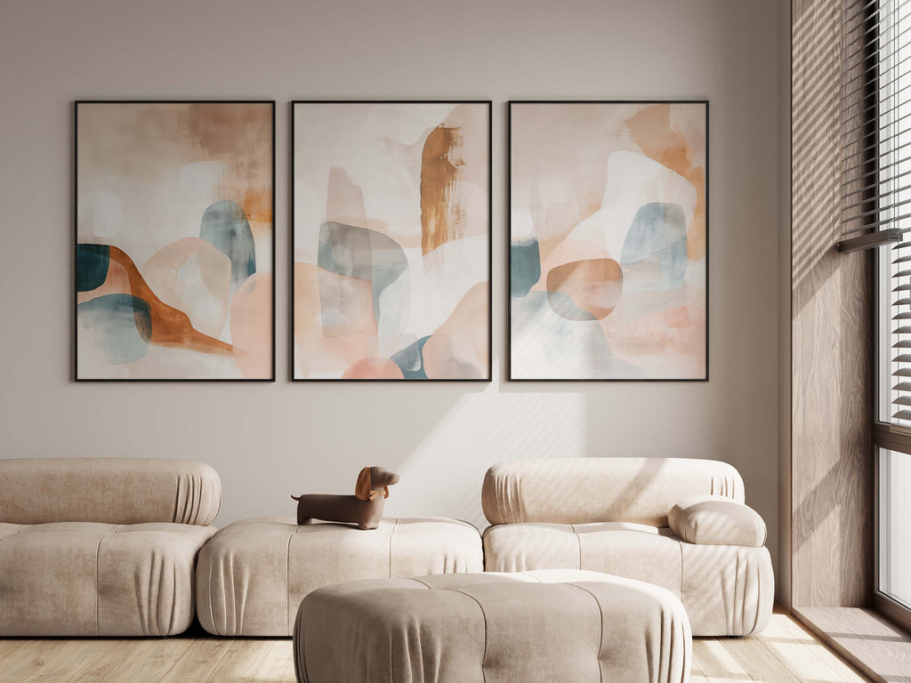Abstract Triptych Art Print: Neutral Earthy Tones, Living Room Wall Decor