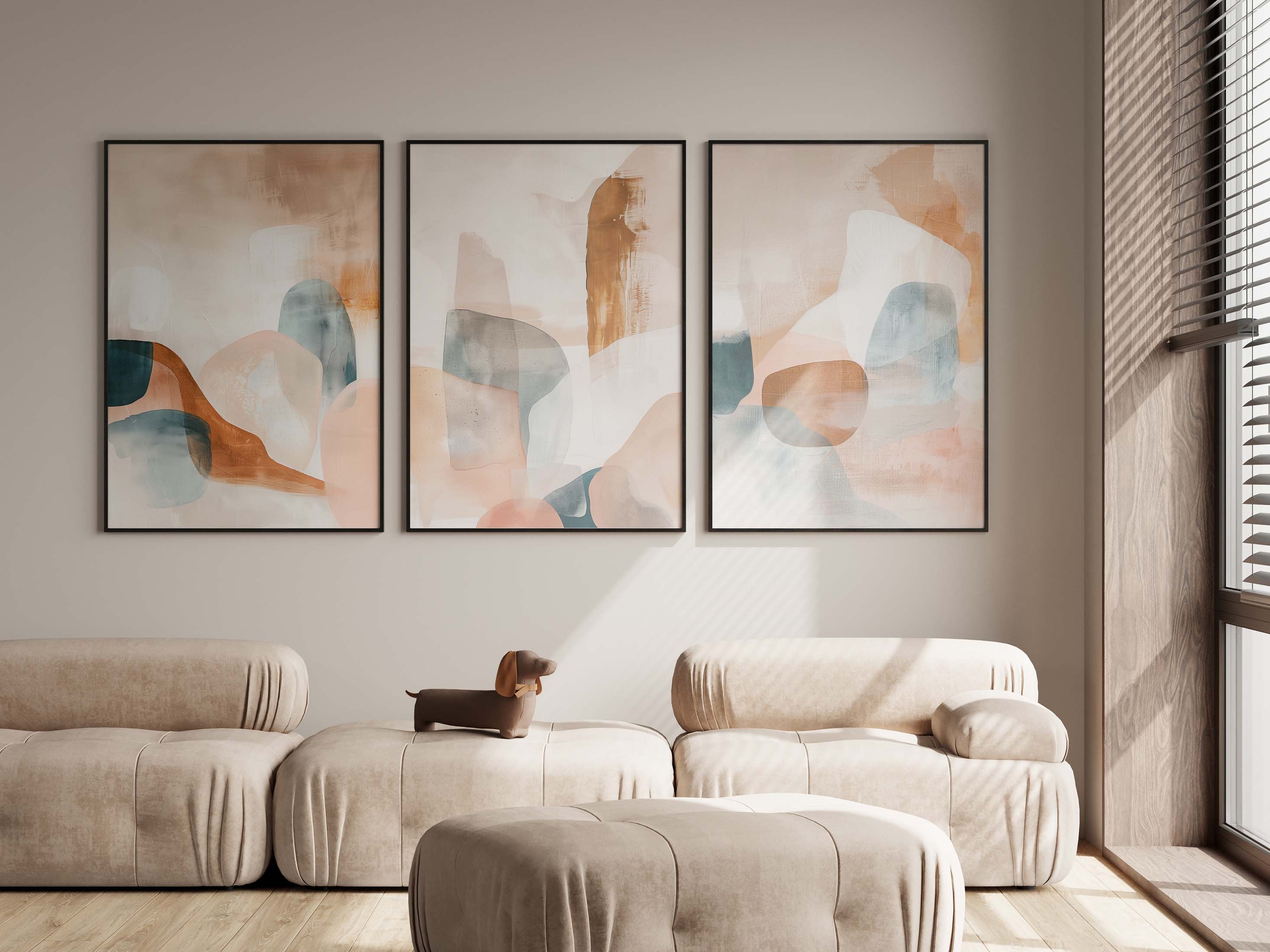 Abstract Triptych Art Print: Neutral Earthy Tones, Living Room Wall Decor