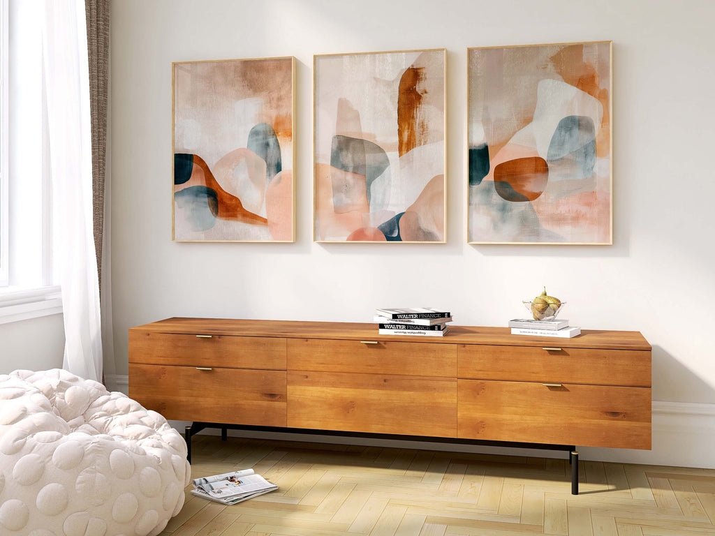 Abstract Triptych Art Print: Neutral Earthy Tones, Living Room Wall Decor