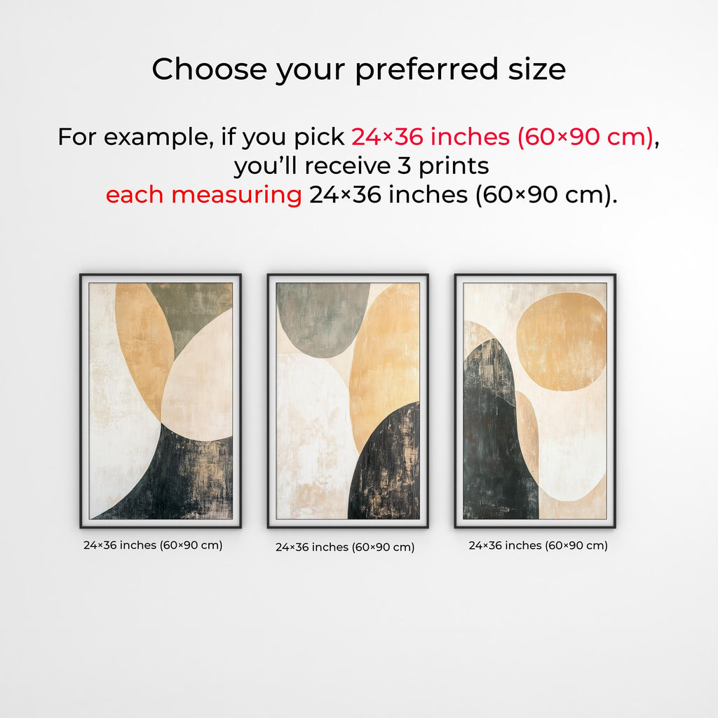 Abstract Circular Art Print Set: Beige & Green Triptych