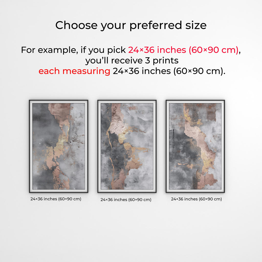 Abstract Triptych Wall Art: Gold, Blush, Gray Textured Prints