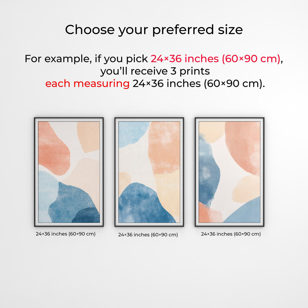 Abstract Blue Peach Canvas Prints: Minimalist Triptych Set