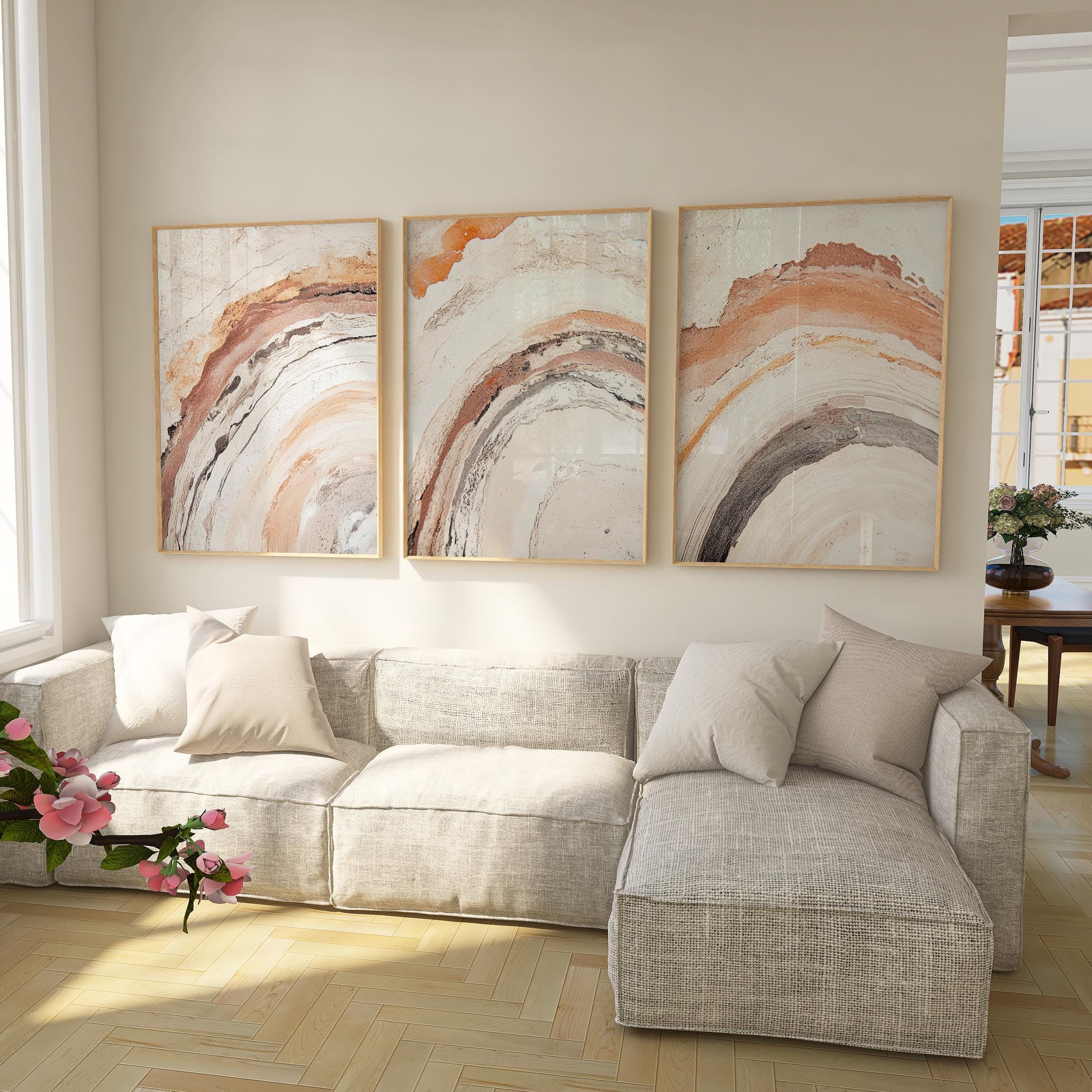 Abstract Terracotta Beige Triptych: Textured Earth Tone Prints