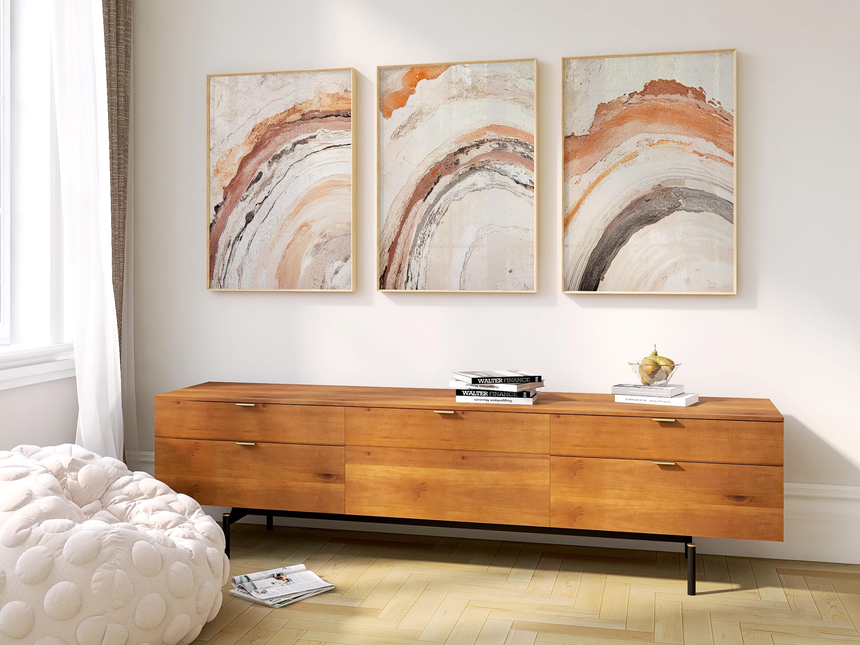 Abstract Terracotta Beige Triptych: Textured Earth Tone Prints