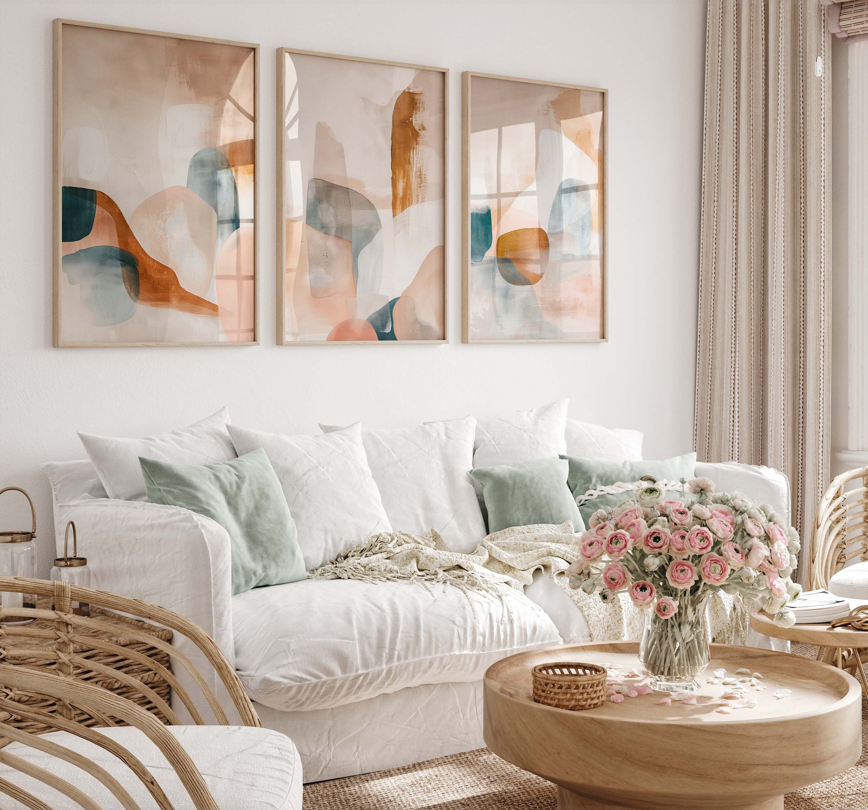 Abstract Triptych Art Print: Neutral Earthy Tones, Living Room Wall Decor