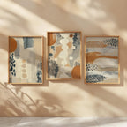 Abstract tribal shapes wall art – earth tones organic modern triptych decor