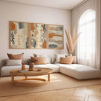 Abstract tribal shapes wall art – earth tones organic modern triptych decor