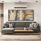 Abstract tribal shapes wall art – earth tones organic modern triptych decor