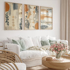 Abstract tribal shapes wall art – earth tones organic modern triptych decor