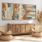 Abstract tribal shapes wall art – earth tones organic modern triptych decor