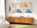 Abstract blue peach wall art – minimalist triptych set organic shapes