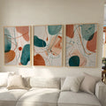 Abstract boho wall art set of 3 – teal terracotta organic shapes decor