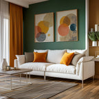 Abstract circle wall art set of 2 – mustard orange teal geometric decor