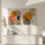 Abstract circle wall art set of 2 – mustard orange teal geometric decor
