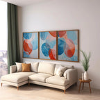 Abstract circle wall art set of 3 – bold blue red geometric mid-century decor