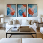 Abstract circle wall art set of 3 – bold blue red geometric mid-century decor