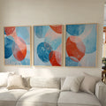 Abstract circle wall art set of 3 – bold blue red geometric mid-century decor