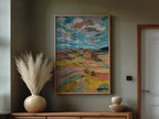 Abstract farmhouse landscape wall art – modern impressionist countryside