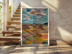Abstract farmhouse landscape wall art – modern impressionist countryside