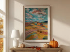 Abstract farmhouse landscape wall art – modern impressionist countryside