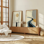 Abstract geometric wall art set – modern minimalist black line mustard decor