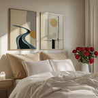 Abstract geometric wall art set – modern minimalist black line mustard decor