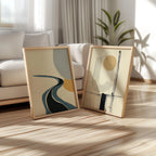 Abstract geometric wall art set – modern minimalist black line mustard decor