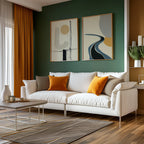 Abstract geometric wall art set – modern minimalist black line mustard decor