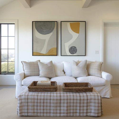 Abstract geometric wall art set of 2 – neutral mustard gray modern decor