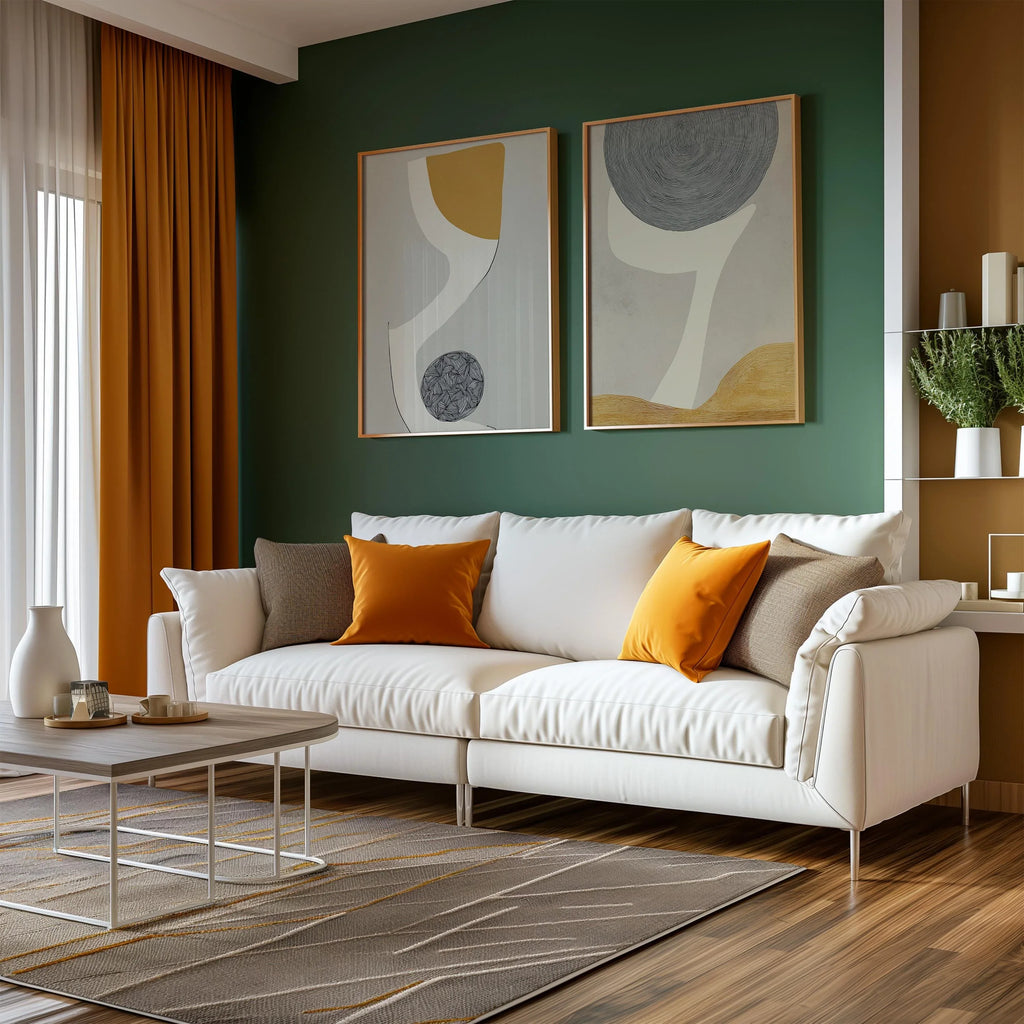 Abstract geometric wall art set of 2 – neutral mustard gray modern decor