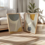 Abstract geometric wall art set of 2 – neutral mustard gray modern decor