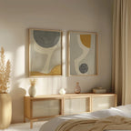 Abstract geometric wall art set of 2 – neutral mustard gray modern decor