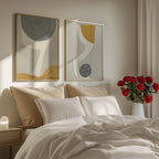 Abstract geometric wall art set of 2 – neutral mustard gray modern decor