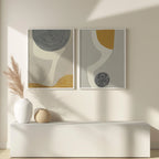 Abstract geometric wall art set of 2 – neutral mustard gray modern decor