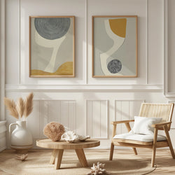 Abstract geometric wall art set of 2 – neutral mustard gray modern decor