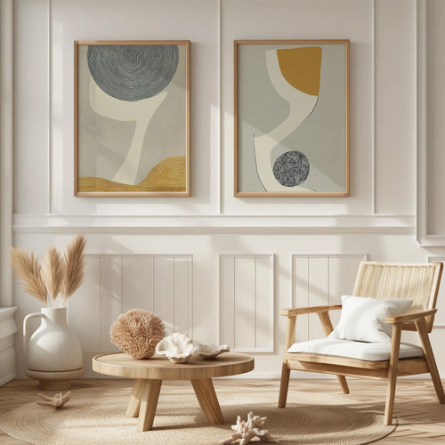 Abstract geometric wall art set of 2 – neutral mustard gray modern decor