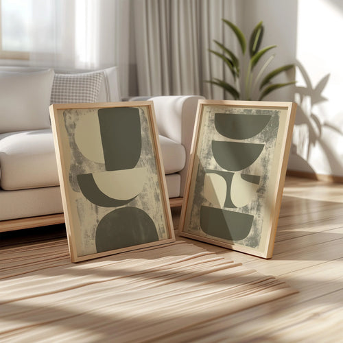 Abstract geometric wall art set of 2 – neutral beige gray minimalist decor