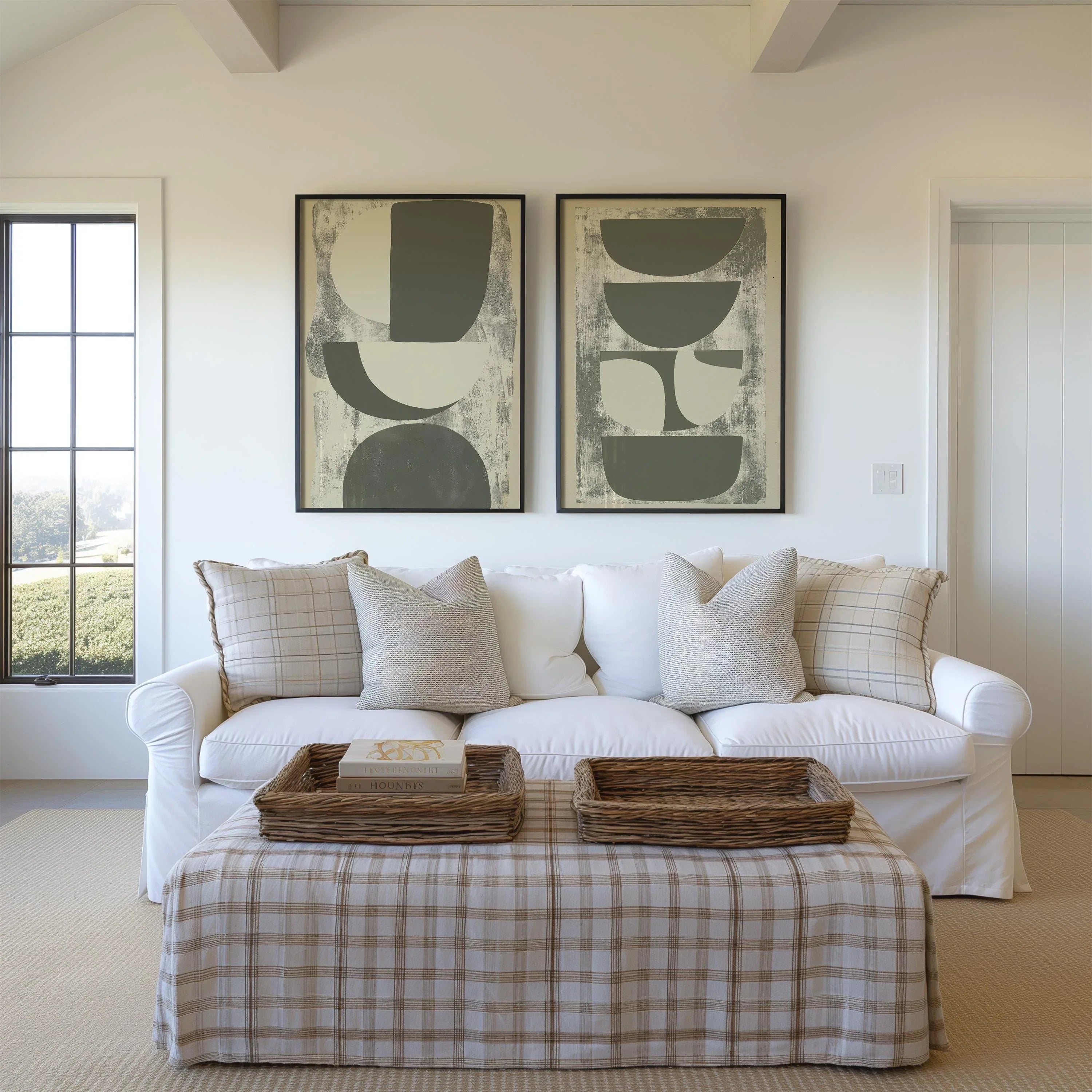 Abstract geometric wall art set of 2 – neutral beige gray minimalist decor