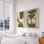 Abstract geometric wall art set of 2 – neutral beige gray minimalist decor