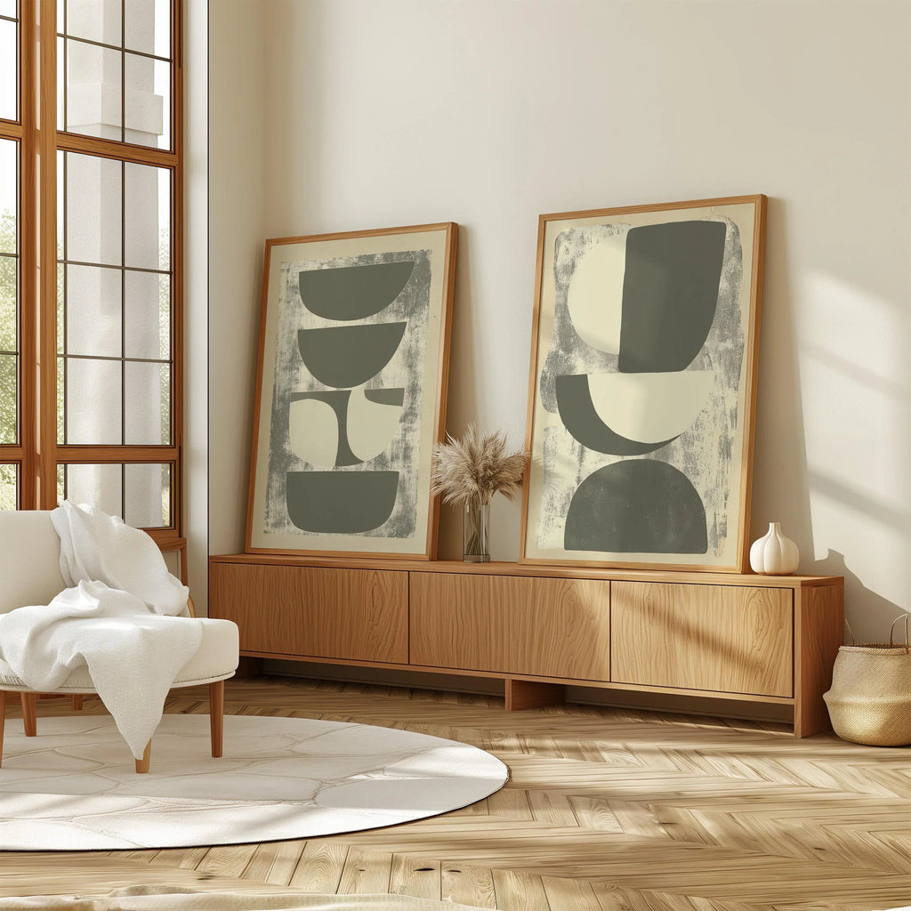 Abstract geometric wall art set of 2 – neutral beige gray minimalist decor