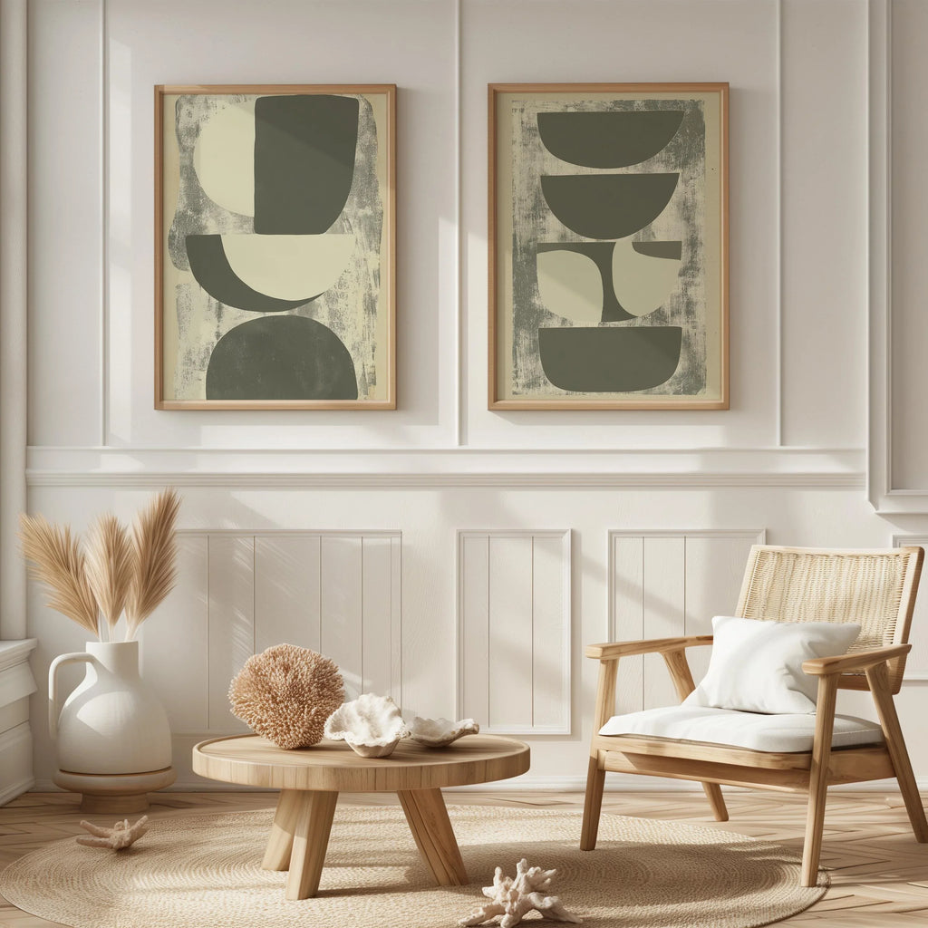 Abstract geometric wall art set of 2 – neutral beige gray minimalist decor