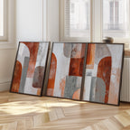 Abstract geometric wall art set of 3 – rust orange gray earth tone decor