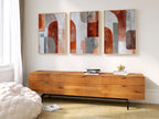 Abstract geometric wall art set of 3 – rust orange gray earth tone decor