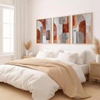Abstract geometric wall art set of 3 – rust orange gray earth tone decor